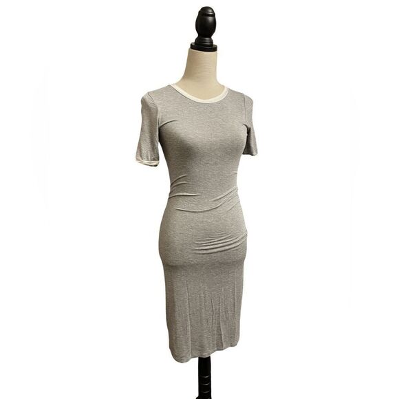 Heart & Hips Heather Gray Soft T-Shirt Dress with White Trim (Size: Small) - Picture 1 of 10